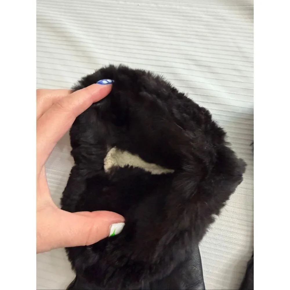 Stewart’s Vintage Genuine Leather Women’s  Black Fur Gloves Size 6 1/2